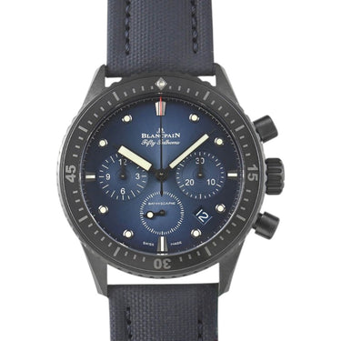 Pre-owned Blancpain Fifty Fathoms Bathyscaphe Flyback Chronograph 43,6mm Blue Dial reference 5200-0140-O52A in Geneva - Certified pre-owned - Minty Watches