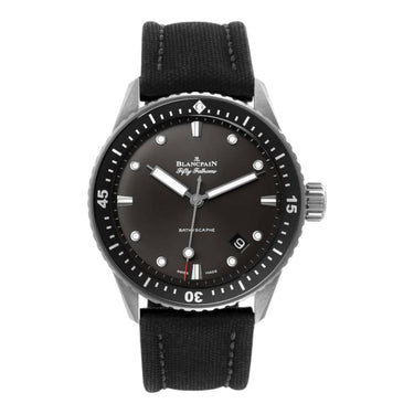 Pre-owned Blancpain Fifty Fathoms Bathyscaphe Annual Calendar 43mm Automatic Grey Dial reference 5071-1110-B52A in Geneva - Certified pre-owned - Minty Watches