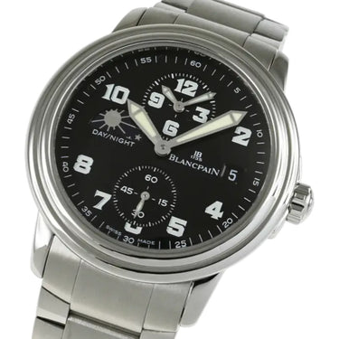 Pre-owned Blancpain Léman Double Time Zone 38 mm Steel Automatic Black Dial reference 2160-1130-71 in Geneva - Certified pre-owned - Minty Watches