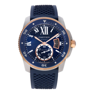 Pre-owned Cartier Calibre de Cartier Diver Steel & Pink Gold Blue Dial 42 mm reference W2CA0008 in Geneva - Certified pre-owned - Minty Watches