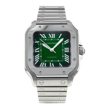 Pre-owned Cartier Santos de Cartier MM 35,1 mm Green Dial Automatic reference WSSA0061 in Geneva - Certified pre-owned - Minty Watches