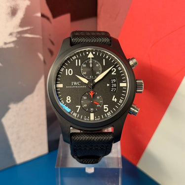 Pre-owned certified IWC Pilot Chronograph Top Gun edition reference IW388001 from 2013 in Geneva - Certified pre-owned - Minty Watches