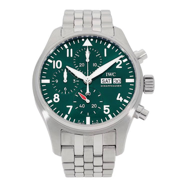 Pre-owned IWC Pilot's Watch Chronograph 41 mm Green Dial Automatic reference IW388104 in Geneva - Certified pre-owned - Minty Watches