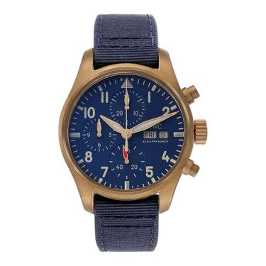 Pre-owned IWC Pilot's Watch Chronograph 41mm Bronze Blue Dial Automatic reference IW388109 in Geneva - Certified pre-owned - Minty Watches