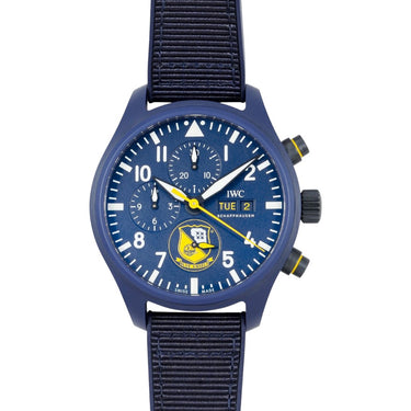 Pre-owned IWC Pilot’s Watch Chronograph “Blue Angels” 44.5mm Blue Ceramic reference IW389109 in Geneva - Certified pre-owned - Minty Watches