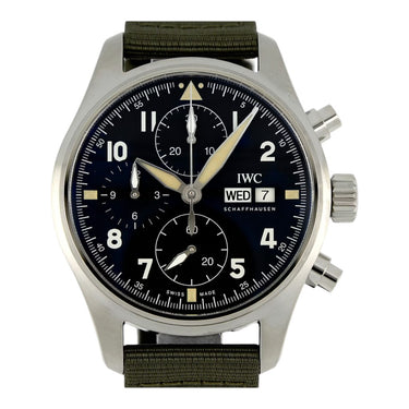 Pre-owned IWC Pilot's Watch Chronograph Spitfire 41mm Black Dial Automatic reference IW387901 in Geneva - Certified pre-owned - Minty Watches