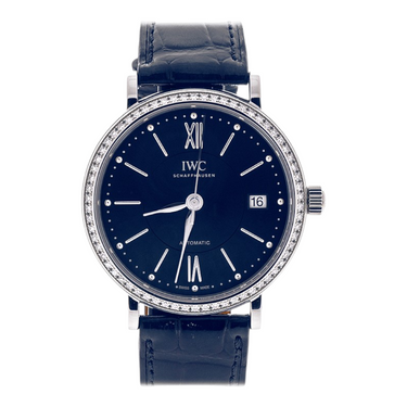 Pre-owned IWC Portofino Automatic Diamond Bezel 37mm Blue Dial Automatic reference IW458111 in Geneva - Certified pre-owned - Minty Watches