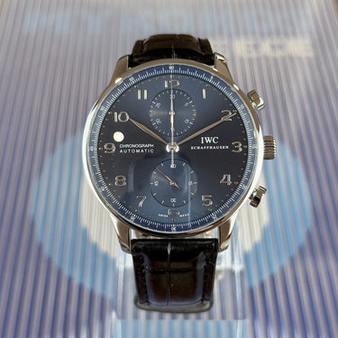 certified pre-owned IWC Portuguese Chronograph reference IW371491 from 2019 in Geneva - Certified pre-owned - Minty Watches