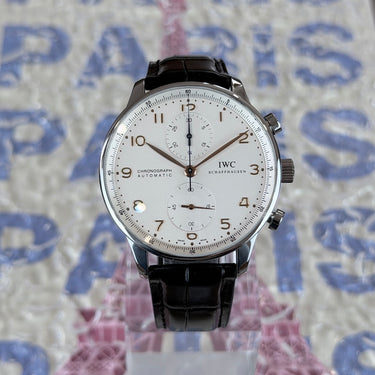 certified pre-owned IWC Portuguese Chronograph reference IW371401 from 2016 in Geneva - Certified pre-owned - Minty Watches