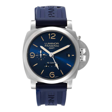 Pre-owned Panerai Luminor 1950 10 Days GMT 44 mm Blue Dial Automatic reference PAM00986 in Geneva - Certified pre-owned - Minty Watches