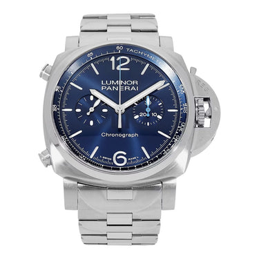 Pre-owned Panerai Luminor Chronograph 44mm Blue Dial reference PAM01110 in Geneva - Certified pre-owned - Minty Watches