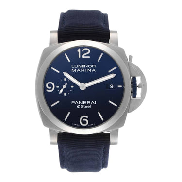 Pre-owned Panerai Luminor Marina eSteel Blu Profondo 44 mm reference PAM01157 in Geneva - Certified pre-owned - Minty Watches