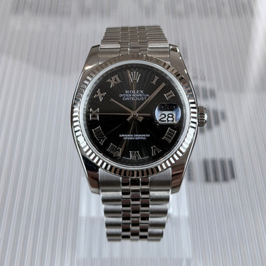 certified pre-owned Rolex Datejust reference 116234 with "Sunbeam" dial in Geneva - Certified pre-owned - Minty Watches