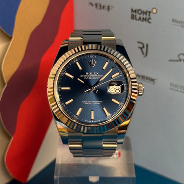 Pre-owned certified Rolex Datejust Blue 41mm reference 126334 from 2021 in Geneva - Certified pre-owned - Minty Watches