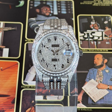 Pre-owned certified pre-owned Rolex Datejust 41mm "Arabic", iced out, reference 126300 from 2024 in Geneva - Certified pre-owned - Minty Watches