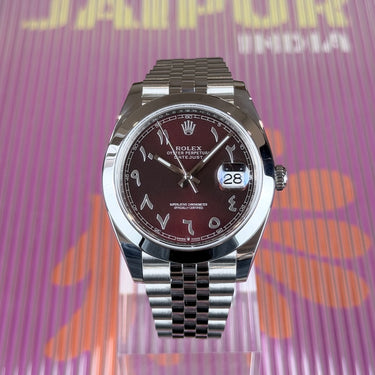 certified pre-owned Rolex Datejust 41mm "Burgundy" CUSTOM dial reference 126300 from 2025 in Geneva - Certified pre-owned - Minty Watches