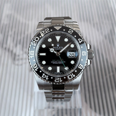 certified pre-owned Rolex GMT-Master II "Stick Dial" with oyster bracelet reference 116710LN from 2010 in Geneva - Certified pre-owned - Minty Watches