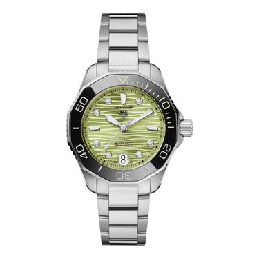 Pre-owned TAG Heuer Aquaracer Professional 300 Calibre 5 Green Dial 36 mm Automatic reference WBP231L.BA0618 in Geneva - Certified pre-owned - Minty Watches
