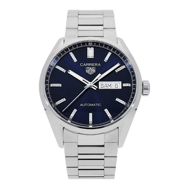 Pre-owned TAG Heuer Carrera Calibre 5 Day-Date 41 mm Blue Dial Automatic reference WBN2012.BA0640 in Geneva - Certified pre-owned - Minty Watches