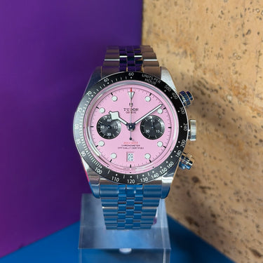 Pre-owned certified Tudor Black Bay Chronograph "Pink" reference M79360N-0019 from 2025 in Geneva - Certified pre-owned - Minty Watches