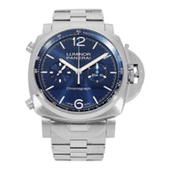 Pre-owned Panerai Luminor Chronograph 44mm Blue Dial reference PAM01110 in Geneva - Certified pre-owned - Minty Watches
